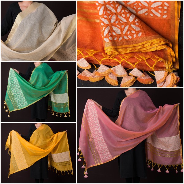 Barmer Applique Work Chanderi Silk Dupattas by Gramin Vikas & Chetna Sansthan