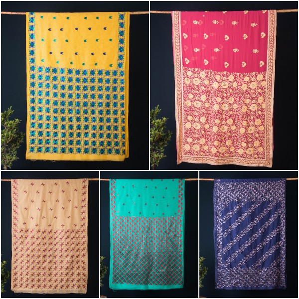 Traditional Phulkari Embroidered Sarees in Georgette, Tussar Silk, Chanderi Silk & Kota Doria