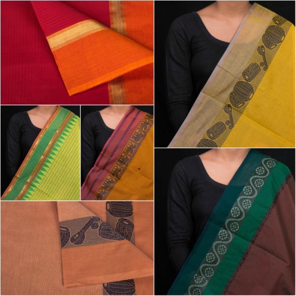 New Stock! Kanchipuram Cotton Fabrics with Zari & Thread Border from Tamil Nadu