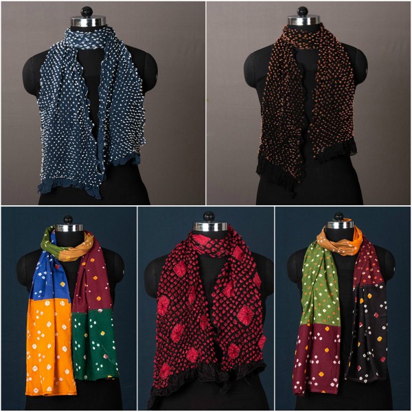 Kutch Bandhani Stoles in Gaji Silk, Cotton & Chiffon