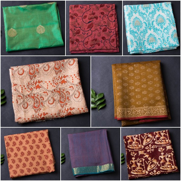 Hand Block Printed Silk & Cotton Blouse Pieces