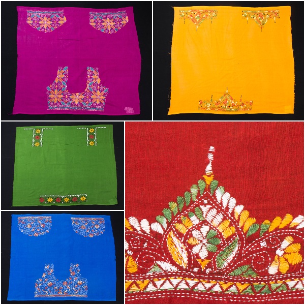 Bengal Kantha Embroidery Work Pure Cotton Blouse Pieces by Ruisa