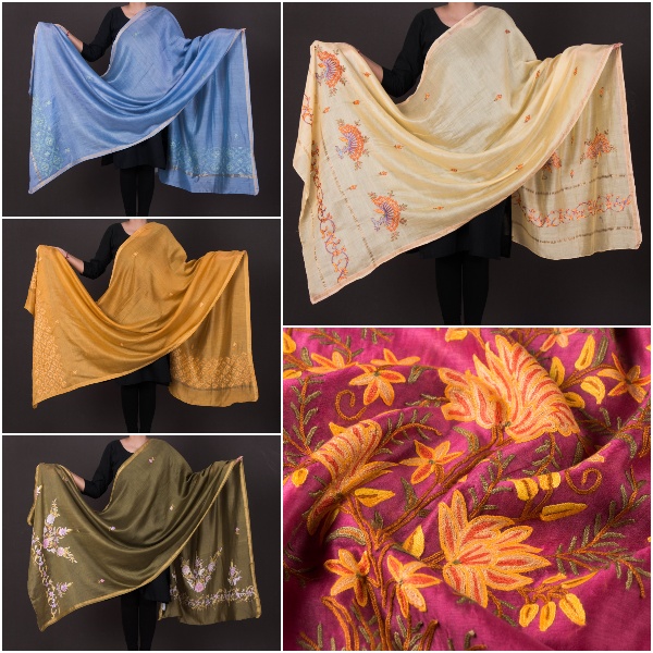 Kashidakari Hand Embroidery Chanderi Silk Dupattas by Zahoor Ahmed