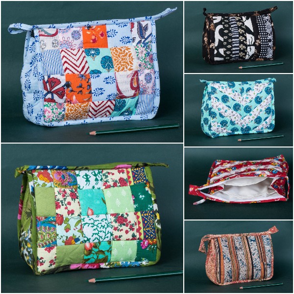 Multipurpose Handmade Patchwork 3 Pockets Toiletry Bags by Purkal Stree Shakti Samiti, Dehradun