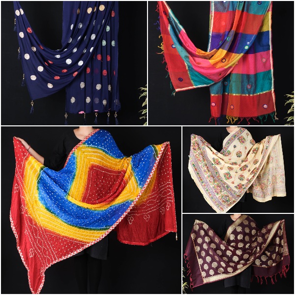 Jaipur Printed Bandhej Silk, Chiffon & Cotton Dupattas