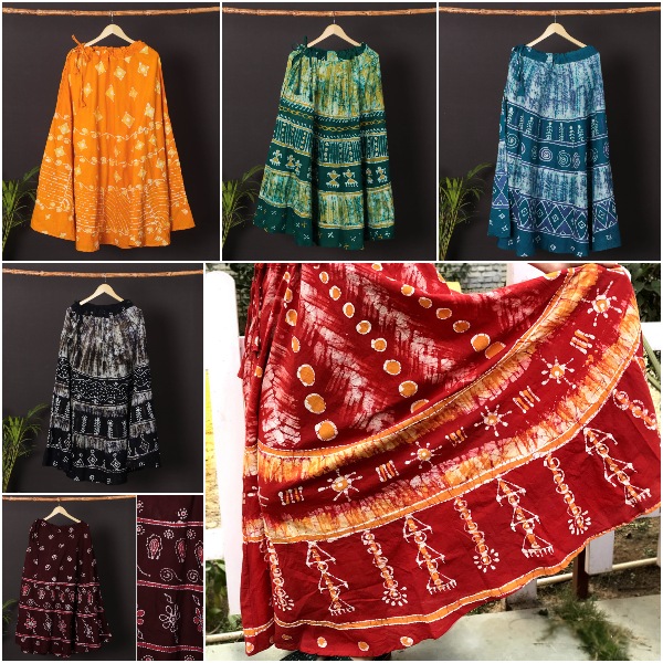 Batik Print Running Stitch Pure Cotton Long Skirts