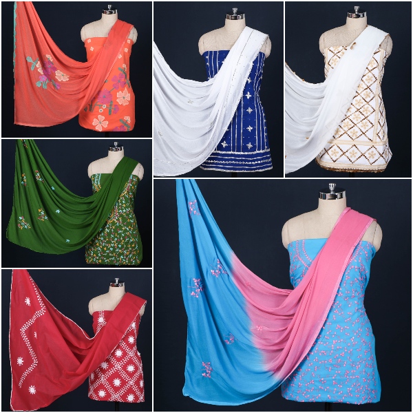 Cotton Patti Kaam & Gota Patti Applique Work 3pc Suit Sets from Rampur
