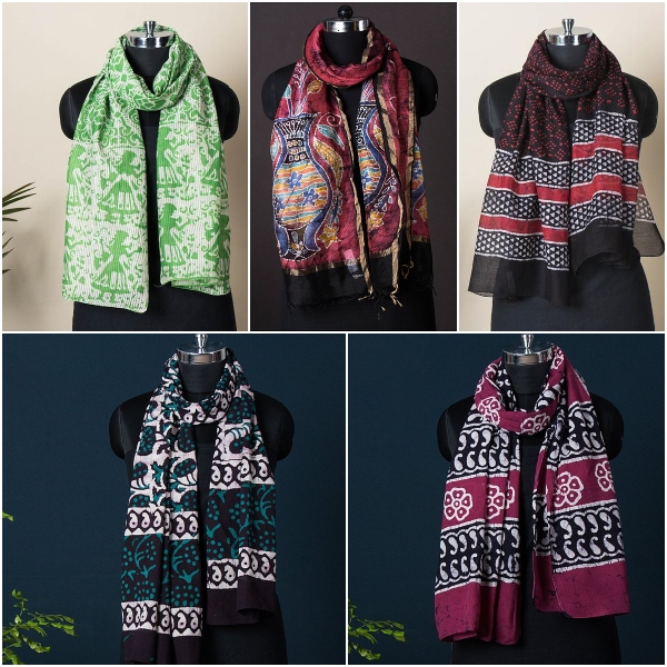 Hand Batik Printed Silk & Cotton Stoles