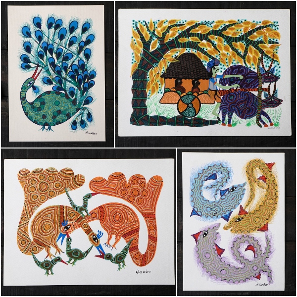 Bhil Pithora Folk Art Paintings on Paper by Geeta Bariya