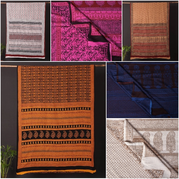 Bagh Hand Block Print Natural Dyed Cotton Sarees by Bilal Yusuf Khatri