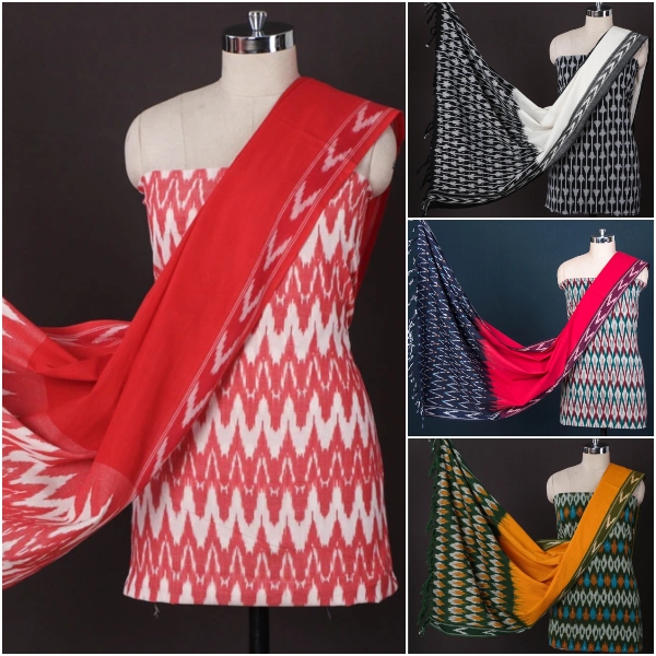 Traditional Pochampally Ikat Silk & Cotton Suit Materials From Telangana