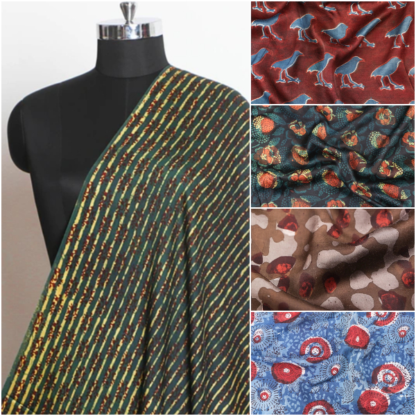 Exclusive ! Modal & Viscose Silk Fabrics with Vanaspati Block Prints