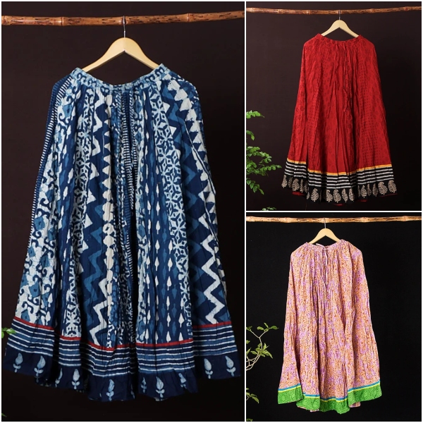 Kusumlata Hand Block Printed Cotton Crinkle Long Skirts