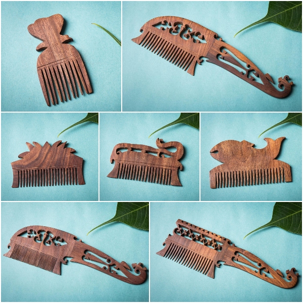 Hand Carved Sheesham Wood Combs from Rajasthan