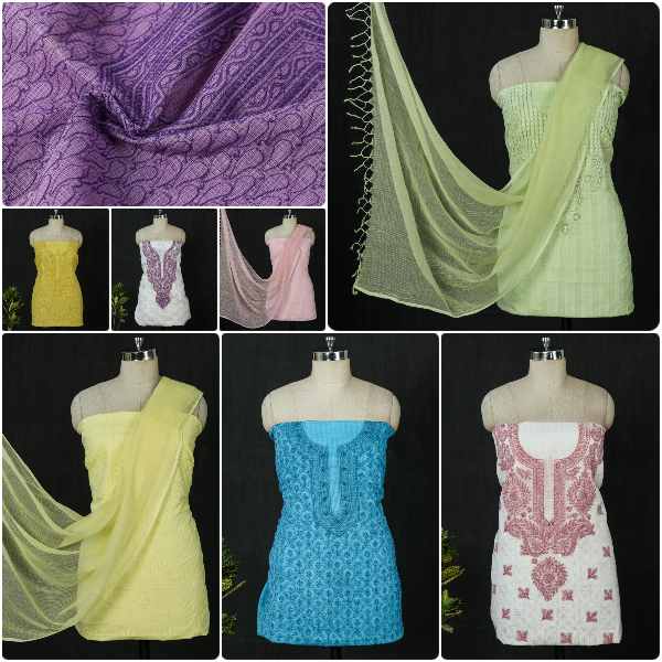 Chikankari Hand Embroidered Kota Doria & Cotton Kurta, Suit Materials