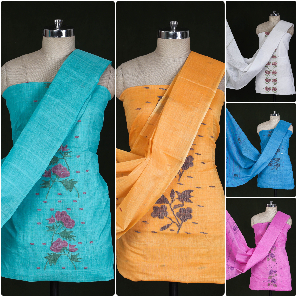 Traditional Manipuri Weave Handloom Cotton 3pc Suit Material Sets by Janta devi