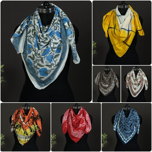 Shibori Tie-Dye & Block Print Pure Cotton Scarves